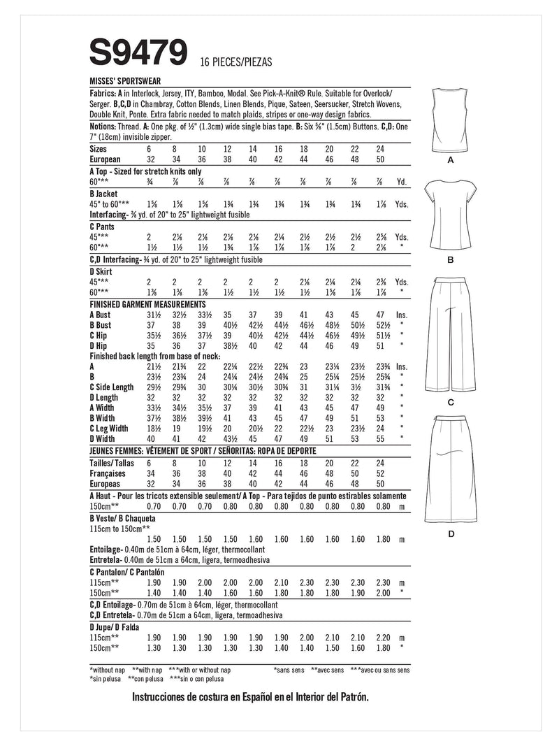 Simplicity misses sportswear sewing pattern S9479 - British product