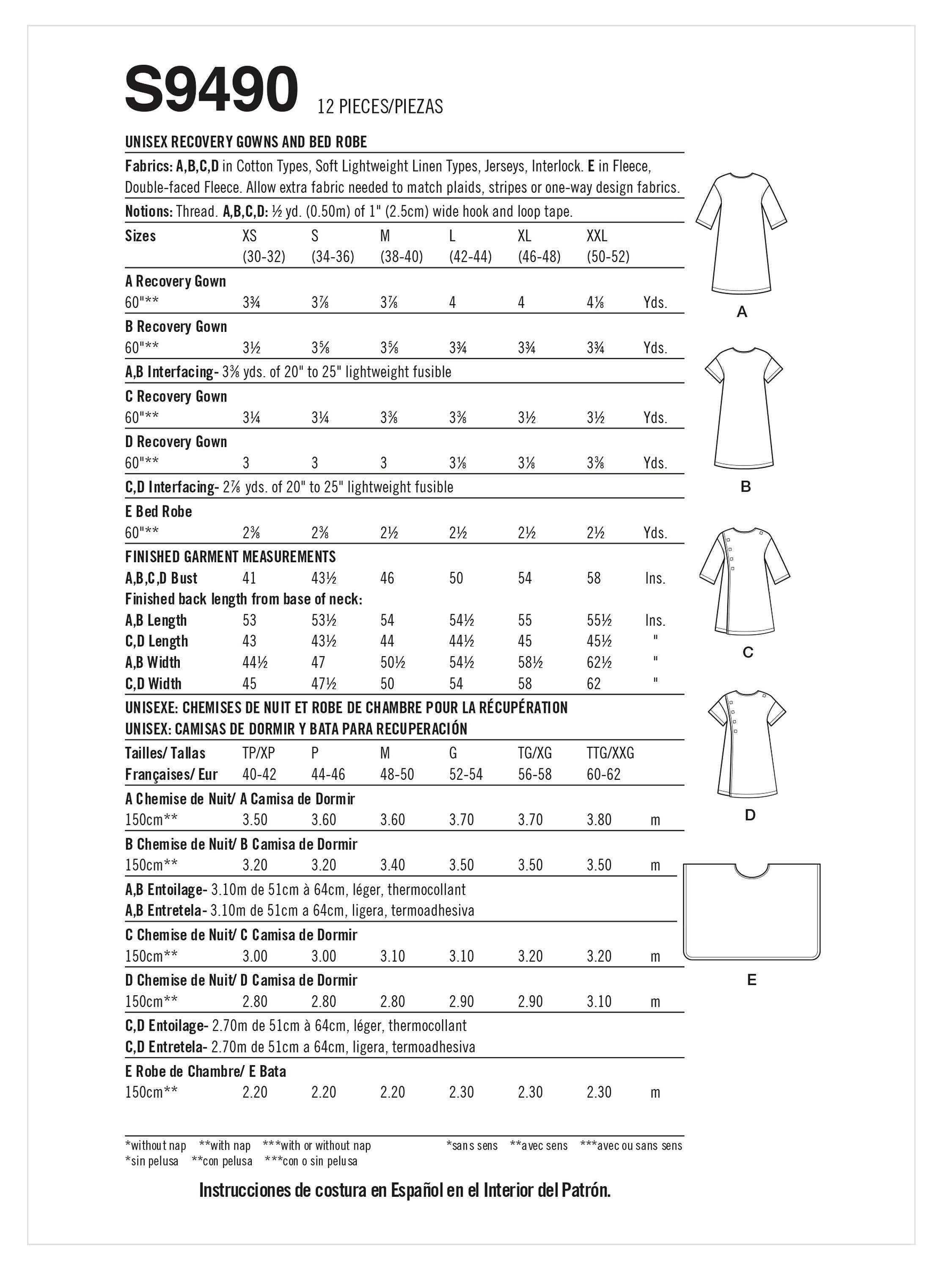 Simplicity recovery gown and bed robe pattern S9490 (British brand)
