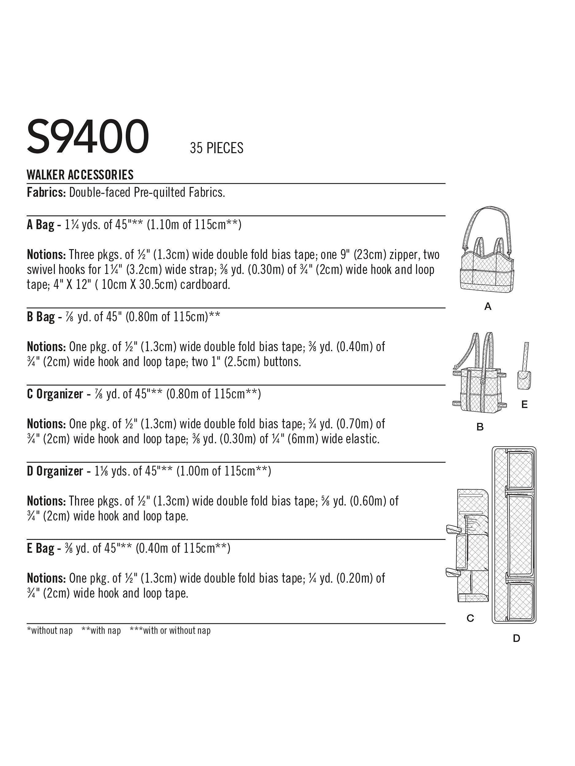 Simplicity S9400 walker accessories sewing pattern - British product