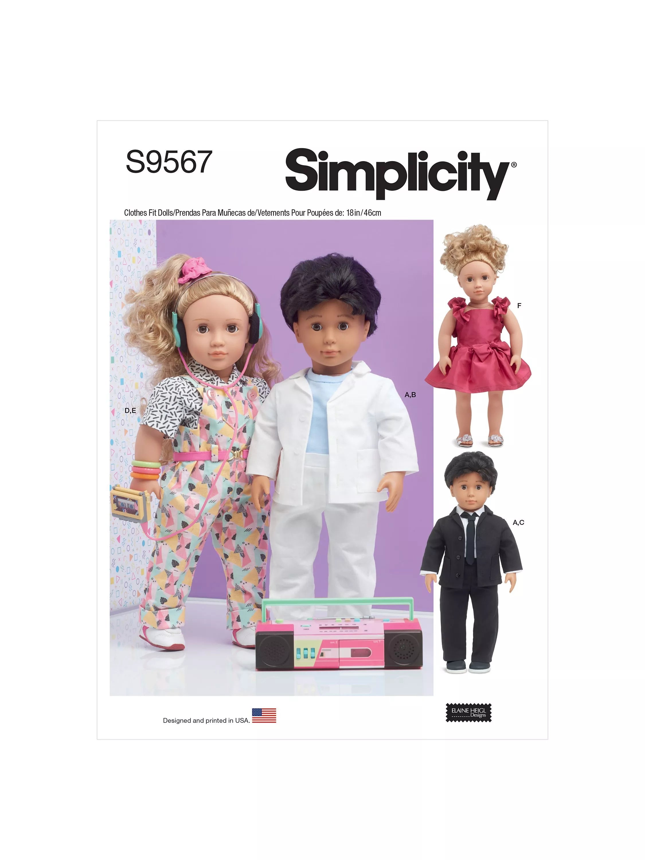 Simplicity sewing pattern 80s outfits 45cm doll, UK version