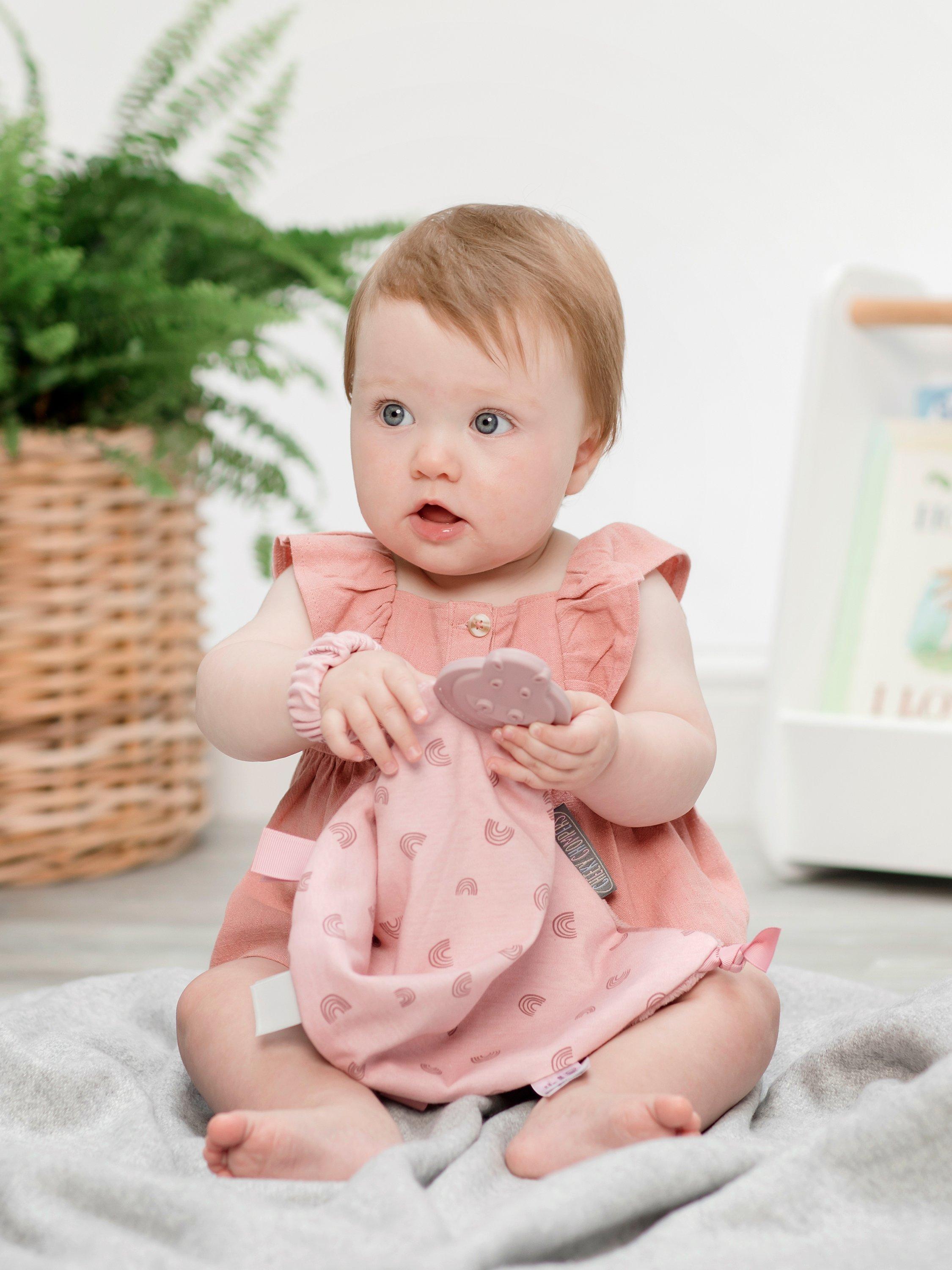 Cheeky Chompers baby teether and comforter Rainbow Rose, UK version
