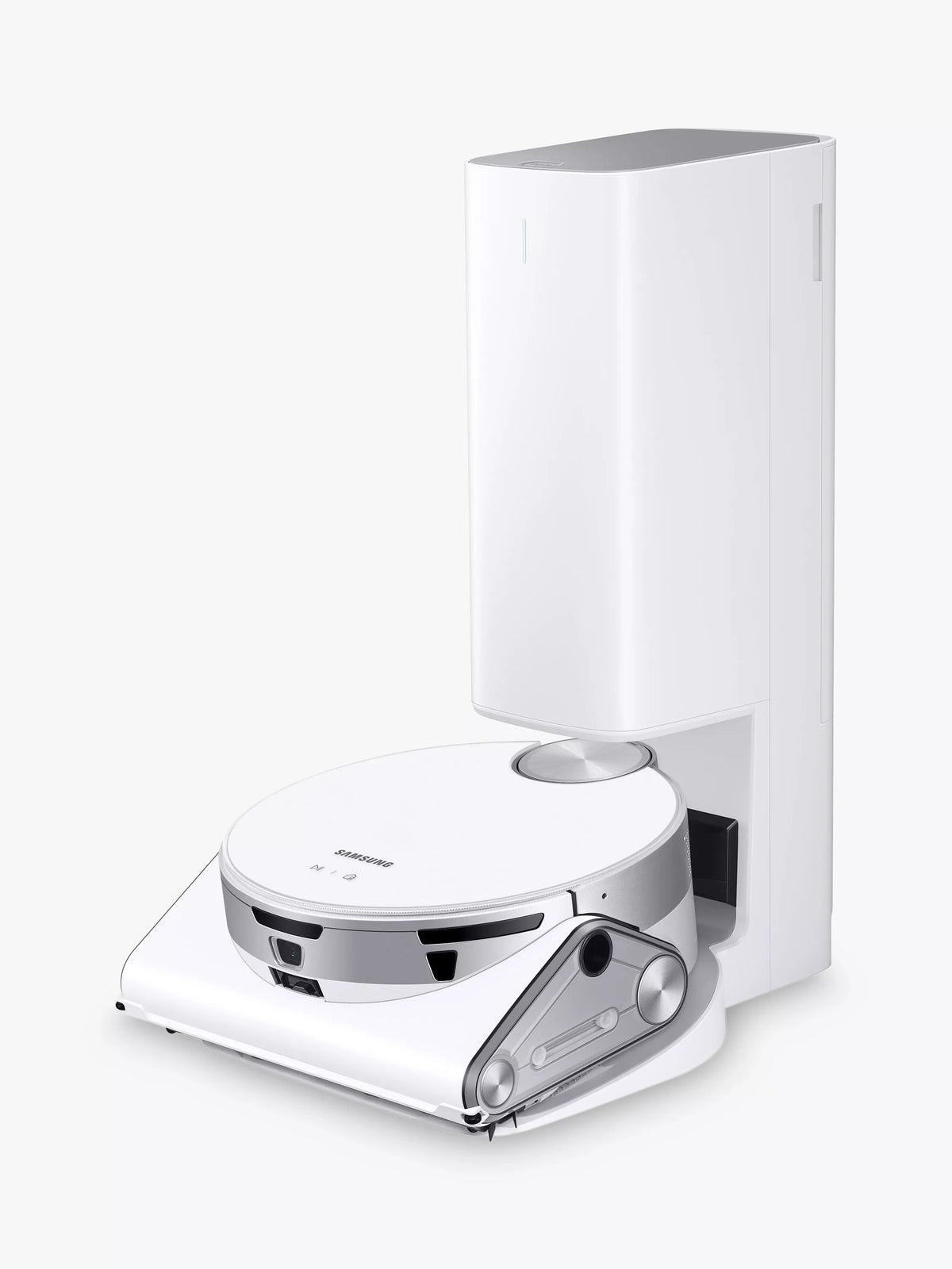 Samsung Jet Bot AI+ robot vacuum cleaner with clean station, misty white (British brand)
