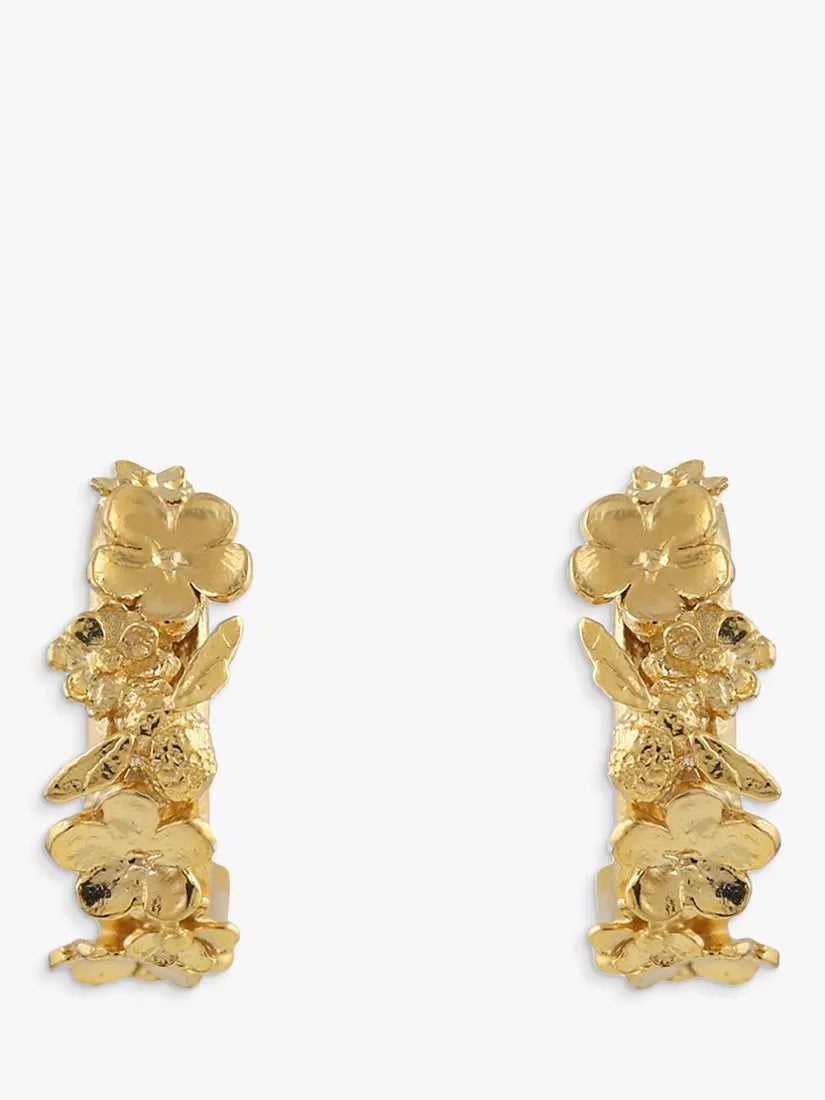 Alex Monroe Itsy Bitsy Bee floral huggie hoop earrings in gold - British product