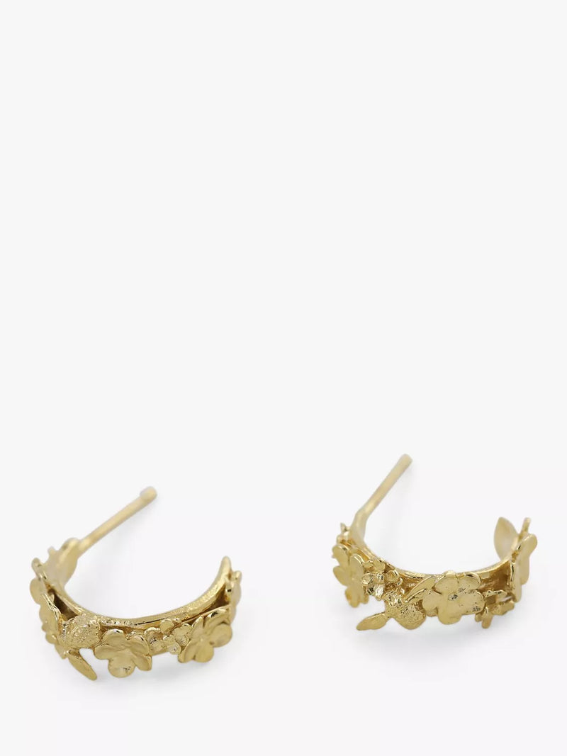 Alex Monroe Itsy Bitsy Bee floral huggie hoop earrings in gold - British product