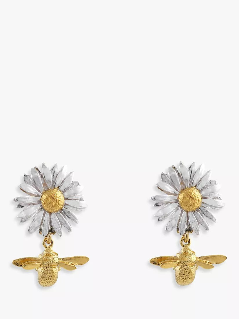 Alex Monroe drop earrings daisy and baby bee design, imported from the UK