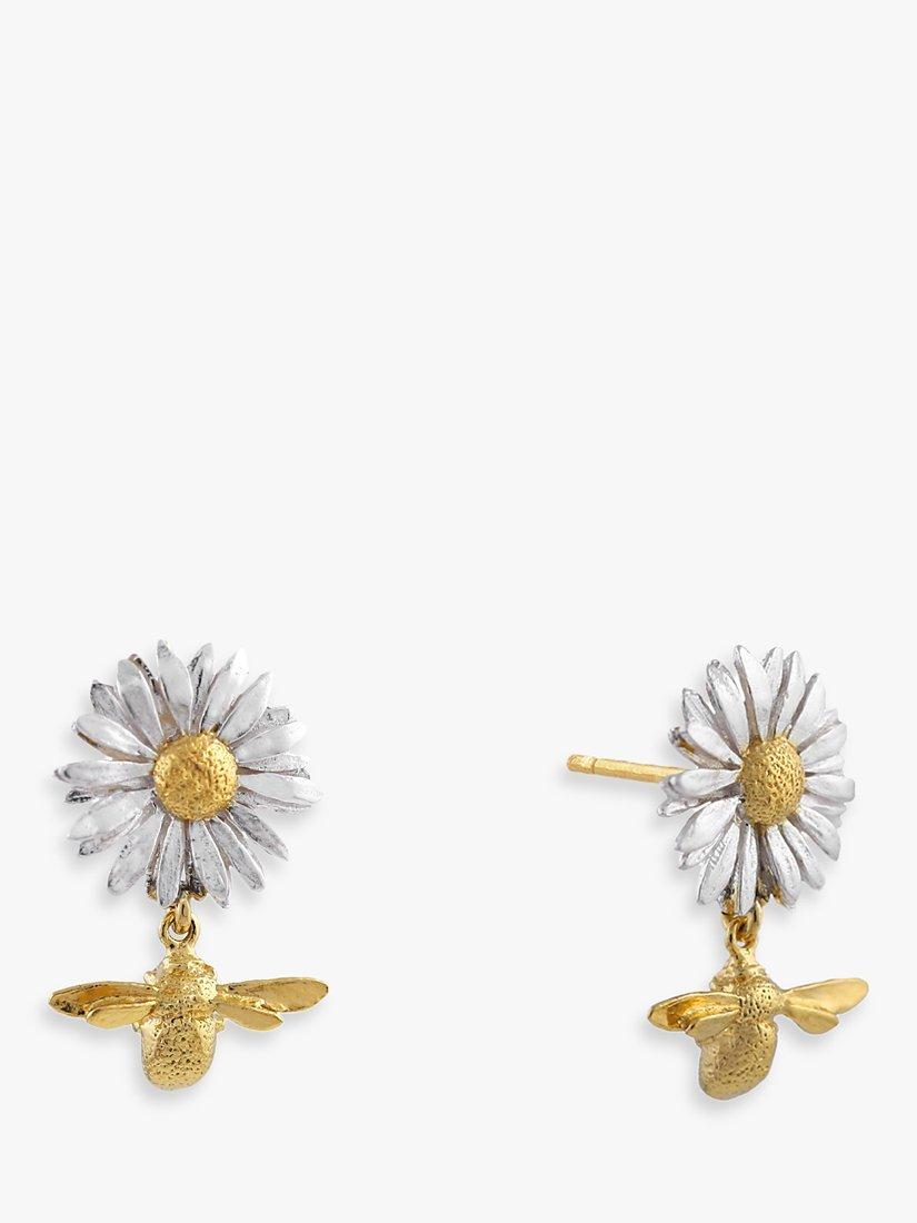 Alex Monroe drop earrings daisy and baby bee design, imported from the UK
