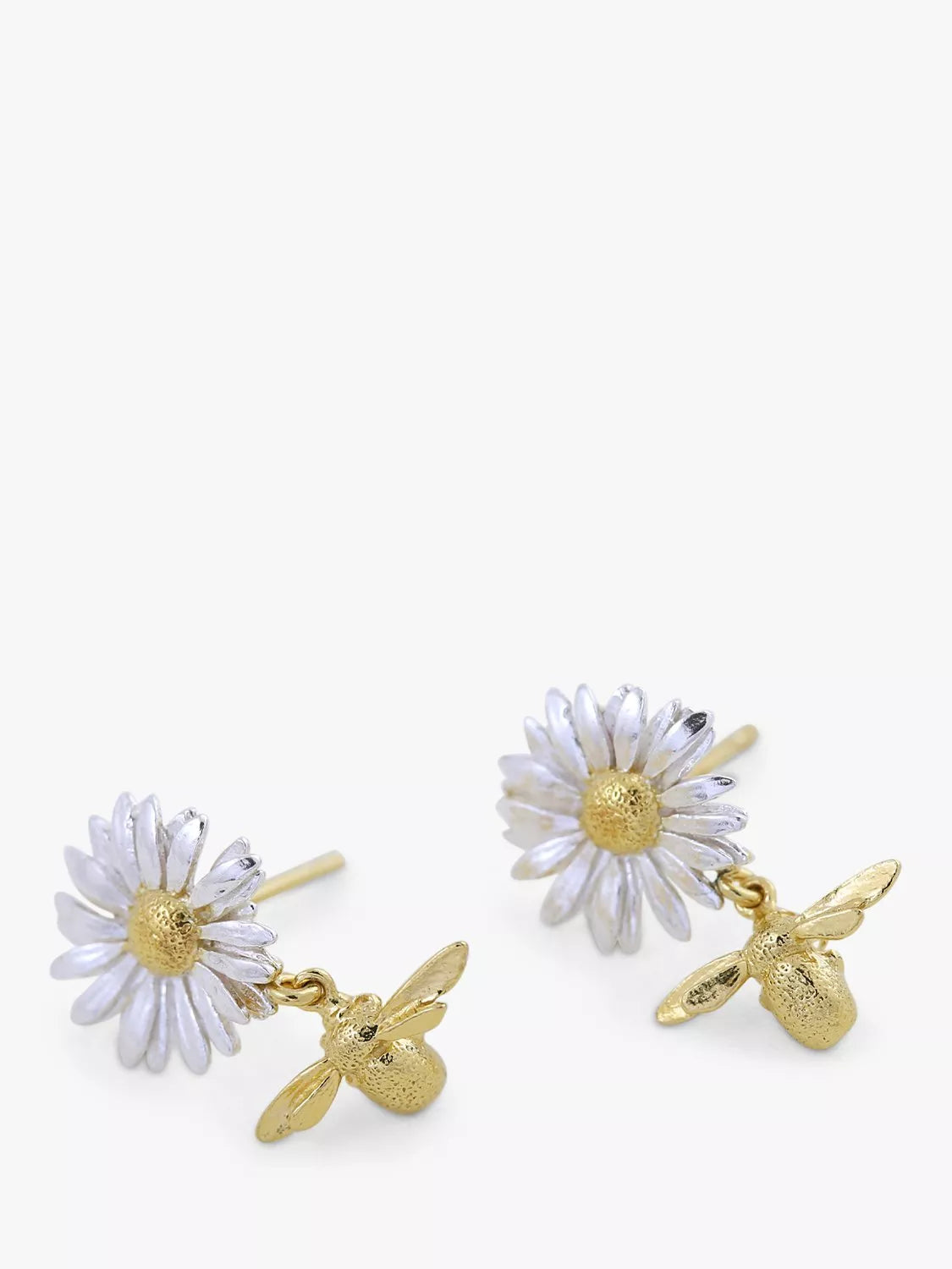 Alex Monroe drop earrings daisy and baby bee design, imported from the UK