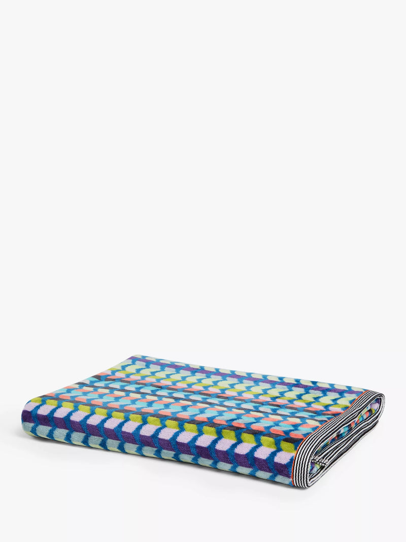 Margo Selby blue multi-colour geometric beach towel, imported from the UK