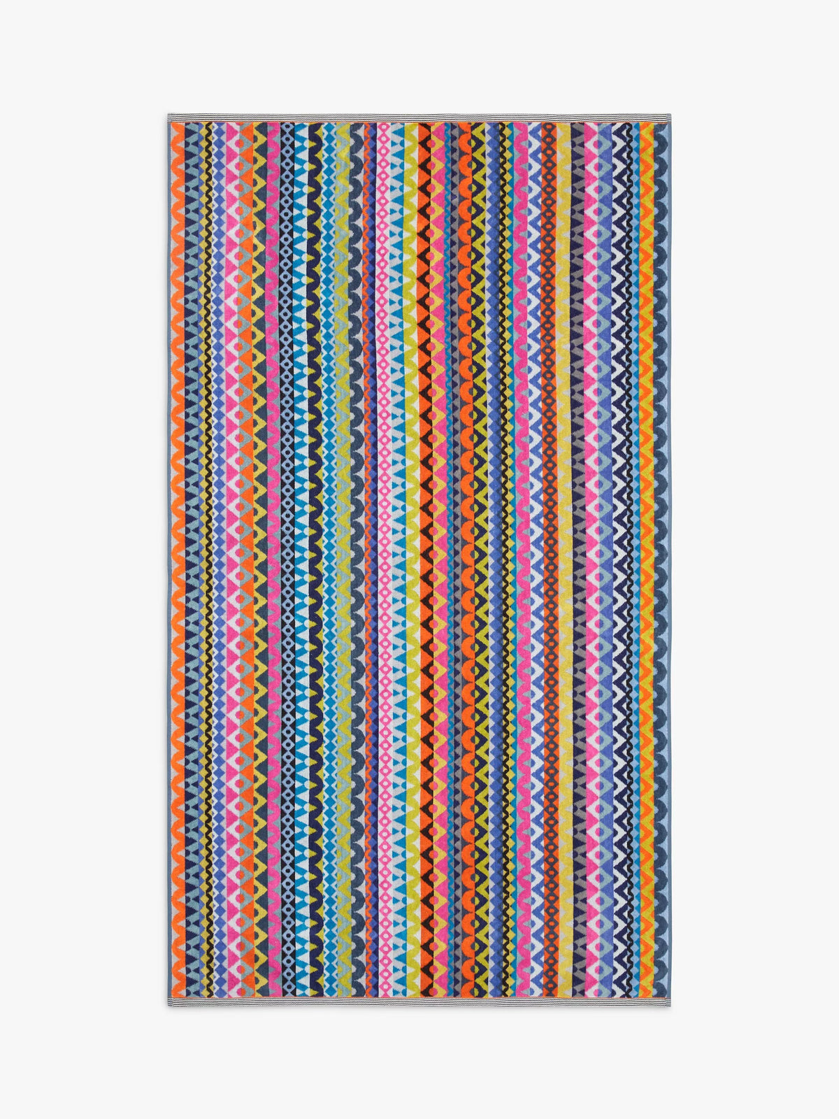 Margo Selby beach towel with red multi geometric pattern, imported from the UK