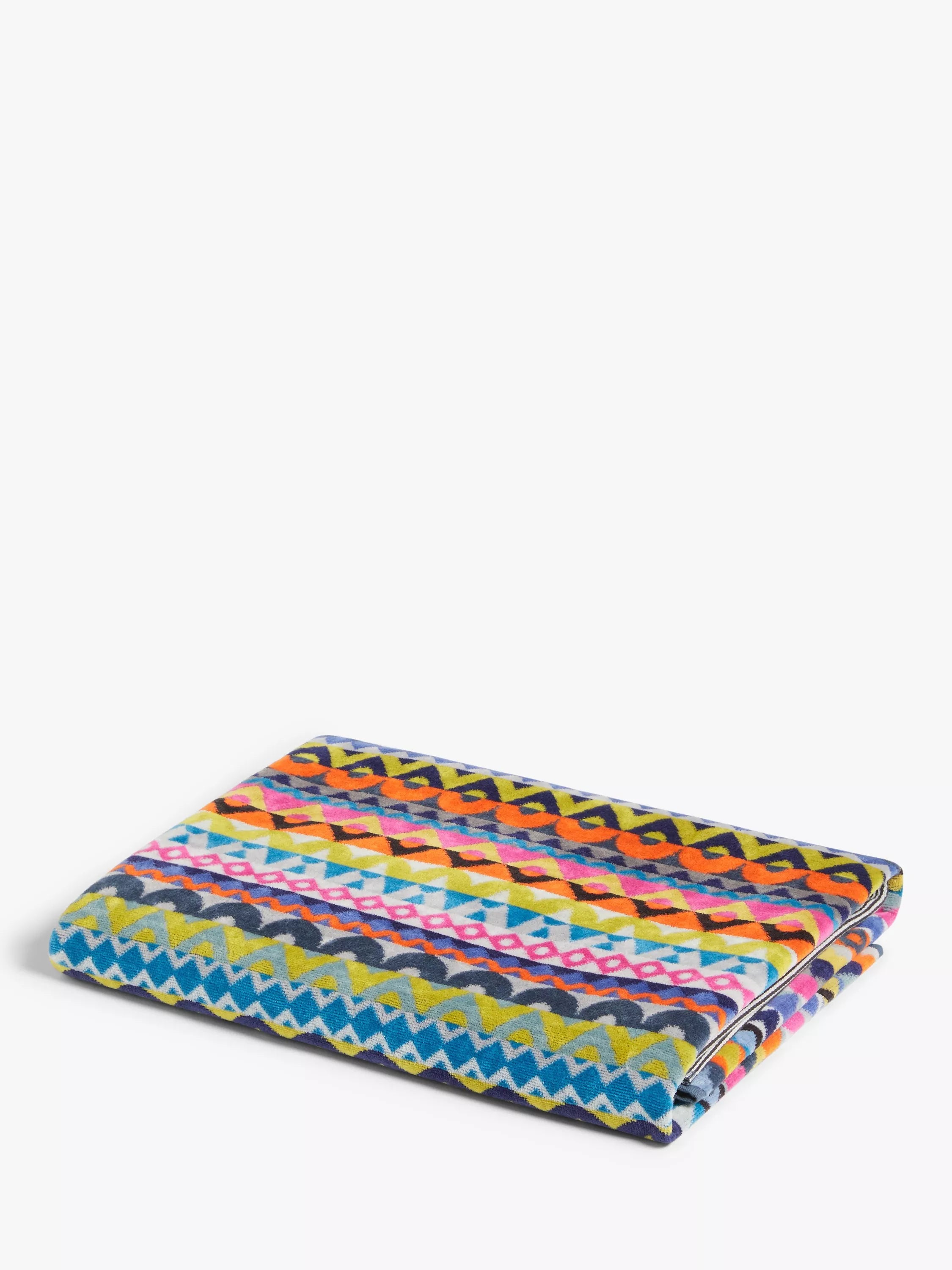 Margo Selby beach towel with red multi geometric pattern, imported from the UK