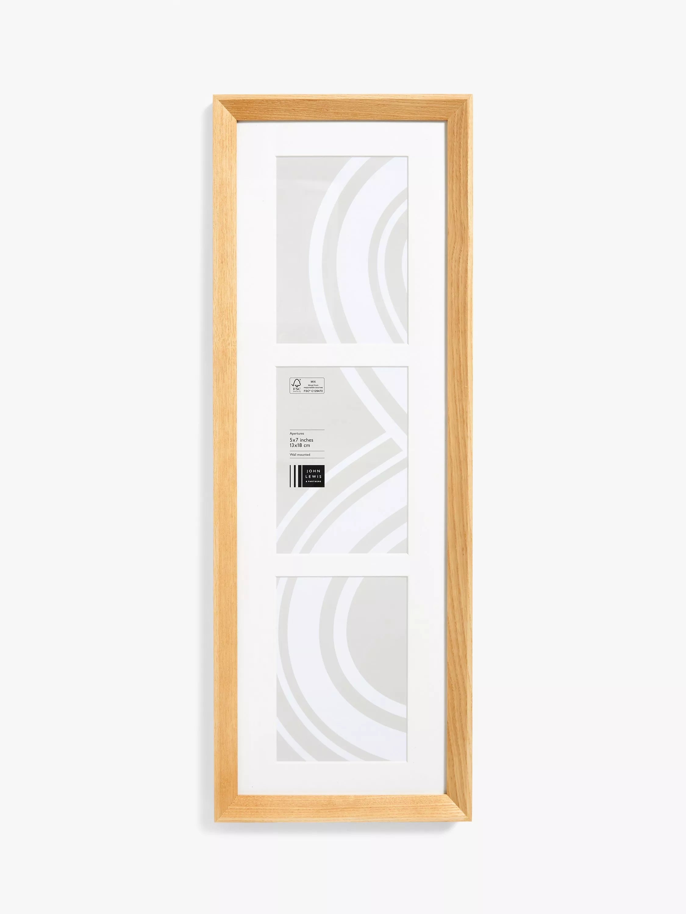 John Lewis Isla Multi-aperture Photo Frame & Mount, 3 Photo, 5 x 7" (13 x 18cm), FSC-Certified (Oak Wood) - Grey