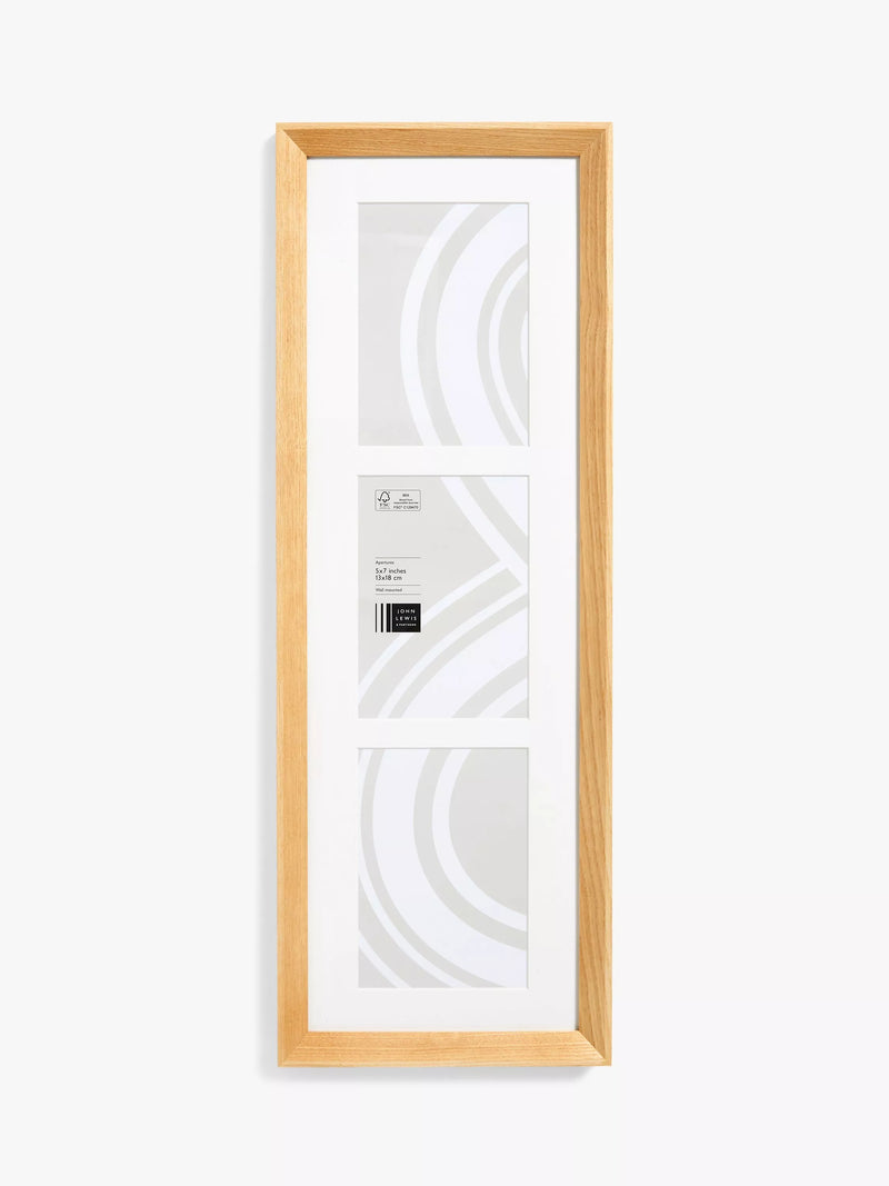John Lewis Isla Multi-aperture Photo Frame & Mount, 3 Photo, 5 x 7" (13 x 18cm), FSC-Certified (Oak Wood) - Grey