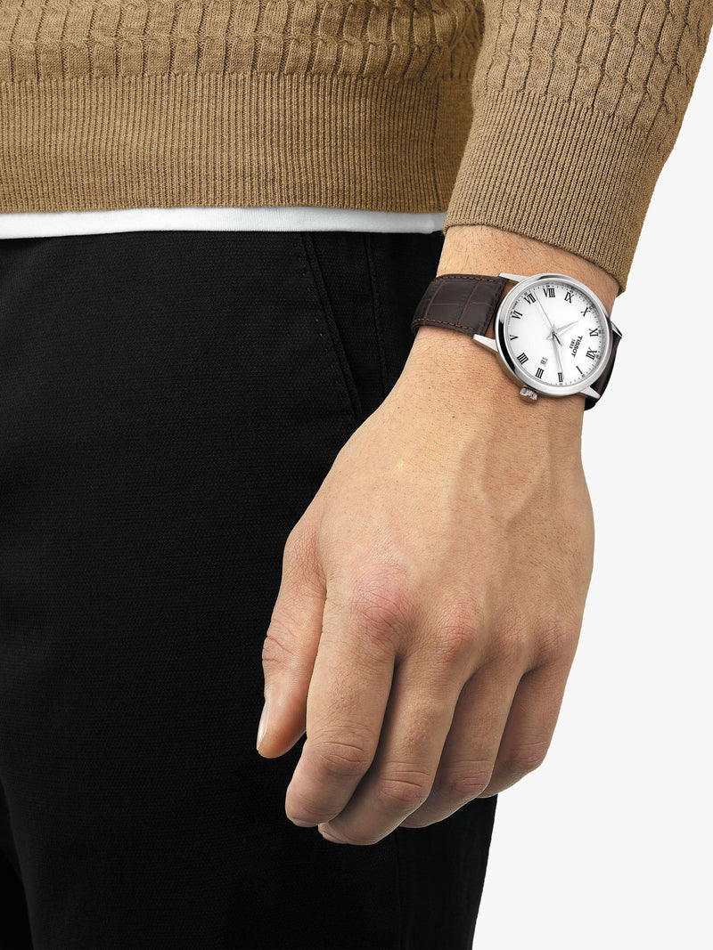 Tissot Classic Dream watch white dial brown leather strap, imported from the UK