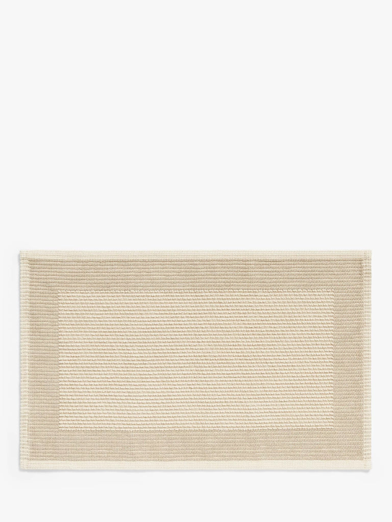 John Lewis Linen Blend Border Bath Mat, Natural