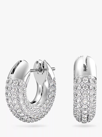 John Lewis Swarovski Dextera Crystal Pave Hoop Earrings, Silver- Buy online at McGrocer