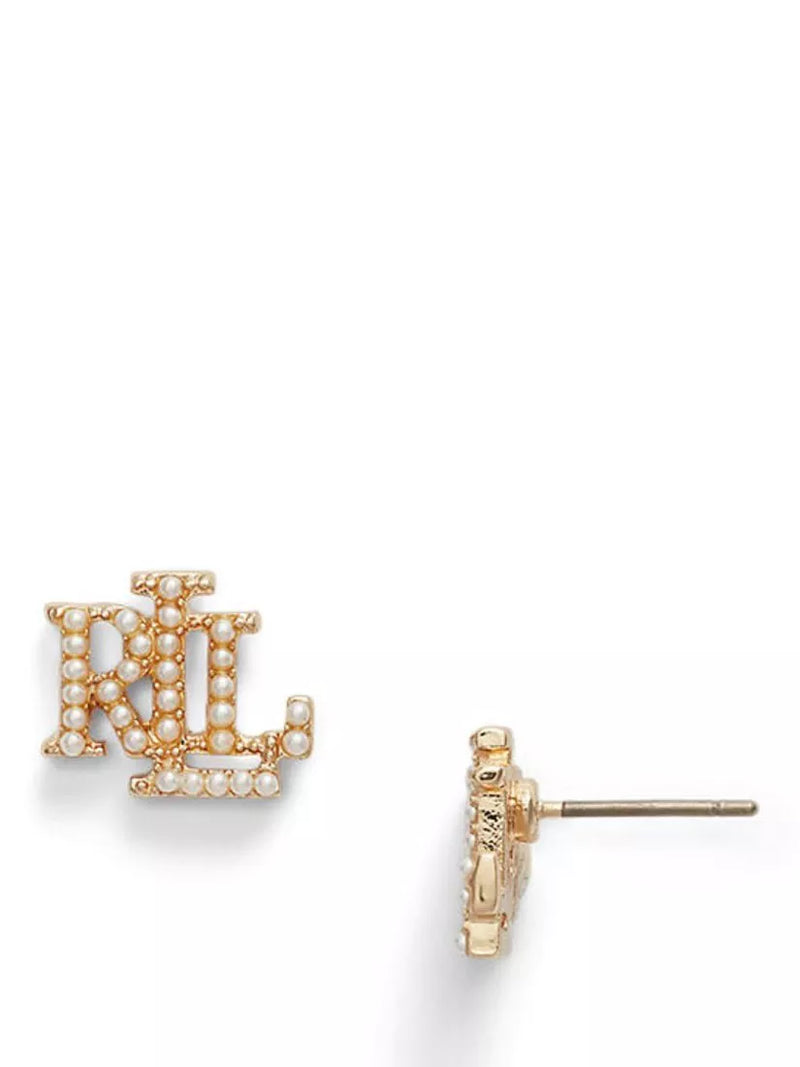 Ralph Lauren faux pearl stud earrings gold tone, UK version