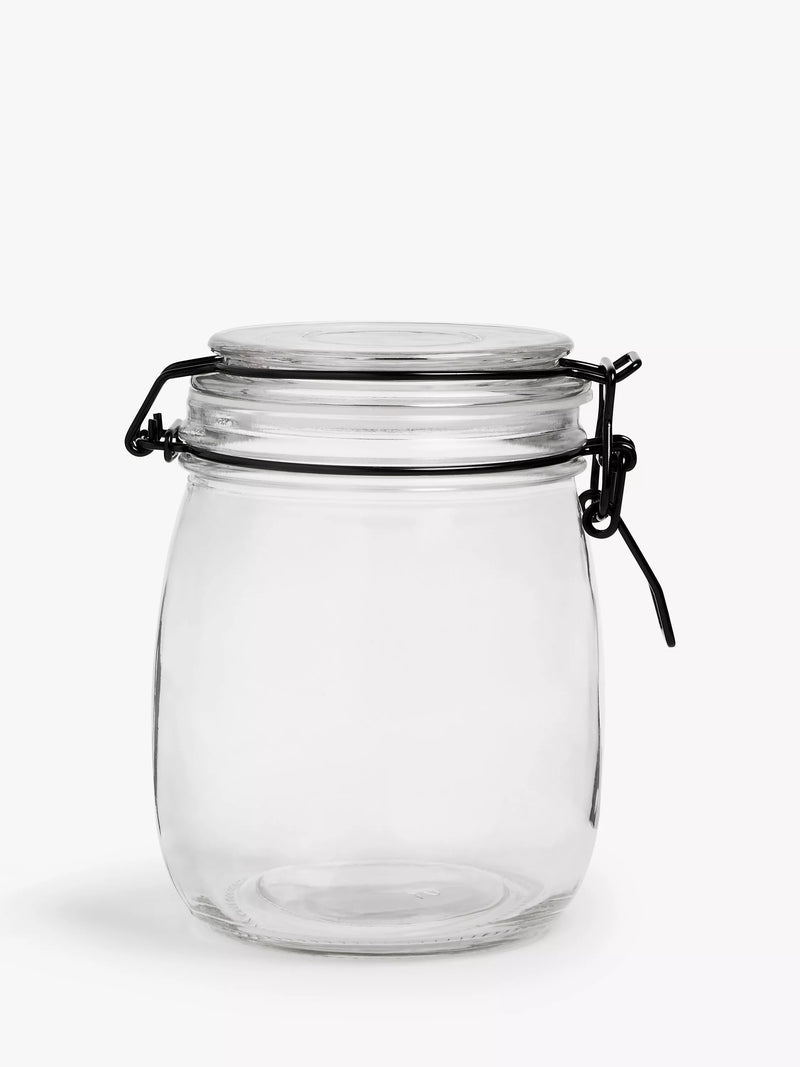 John Lewis clip-top glass storage jar black/clear 750ml, imported from the UK