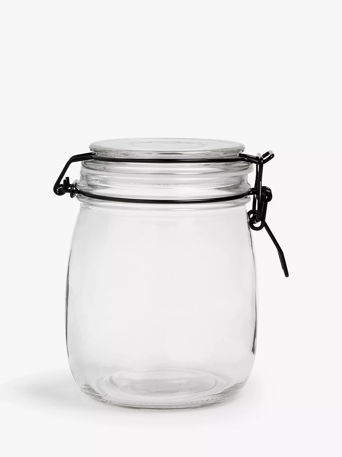 John Lewis clip-top glass storage jar black/clear 750ml, imported from the UK
