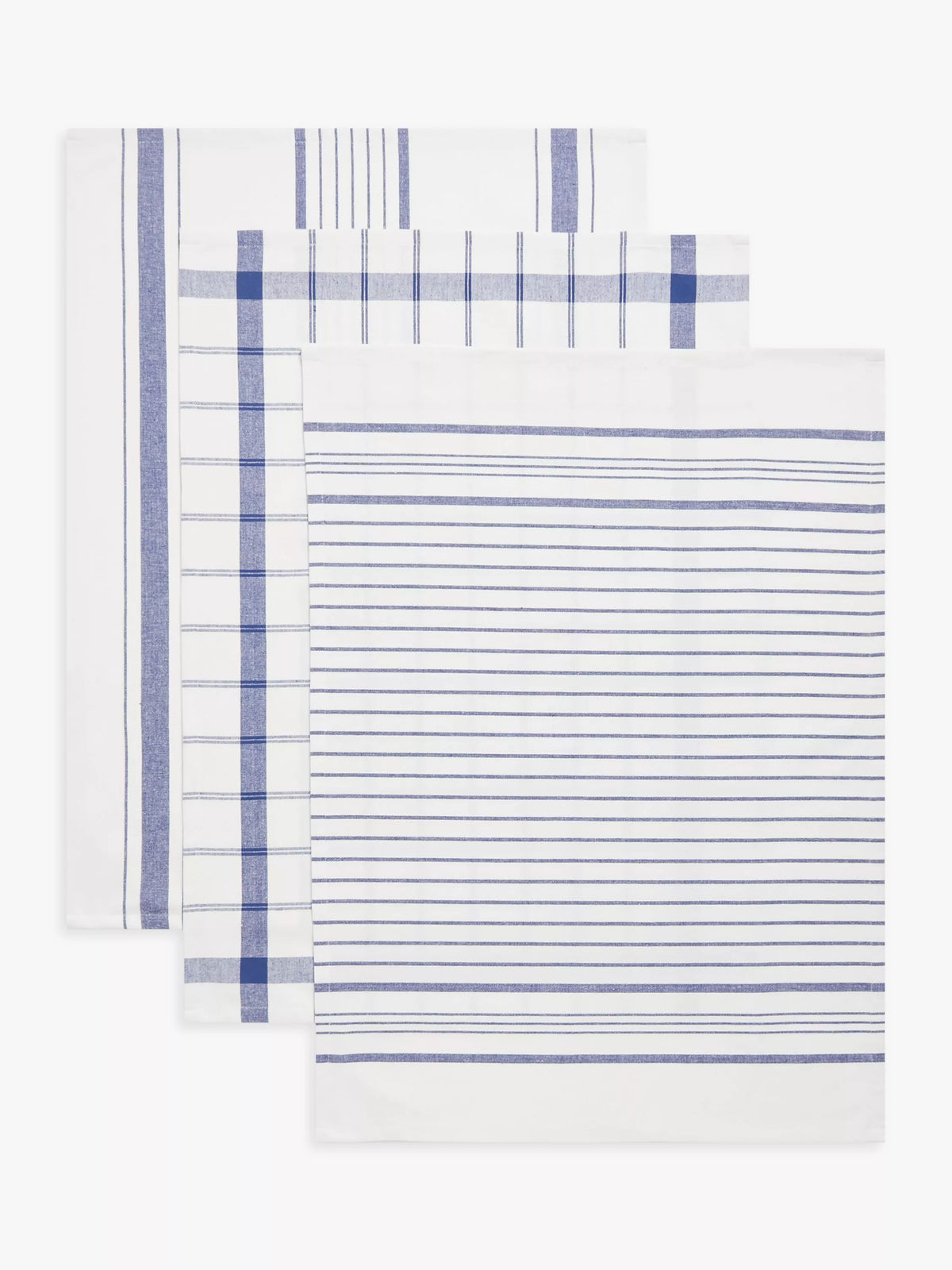 John Lewis stripe and check tea towels pack of 3, 50x70cm - British product