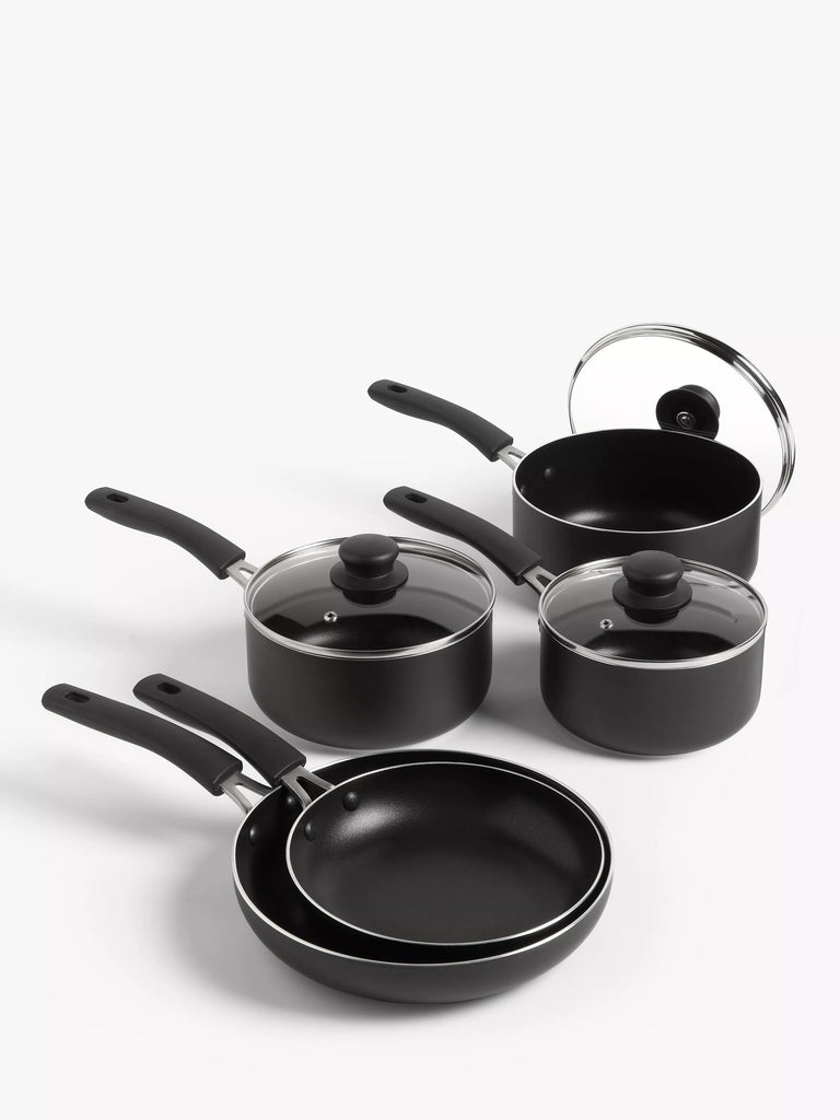 John Lewis ANYDAY Aluminium Non-Stick Pan Set, 5 Piece, Grey