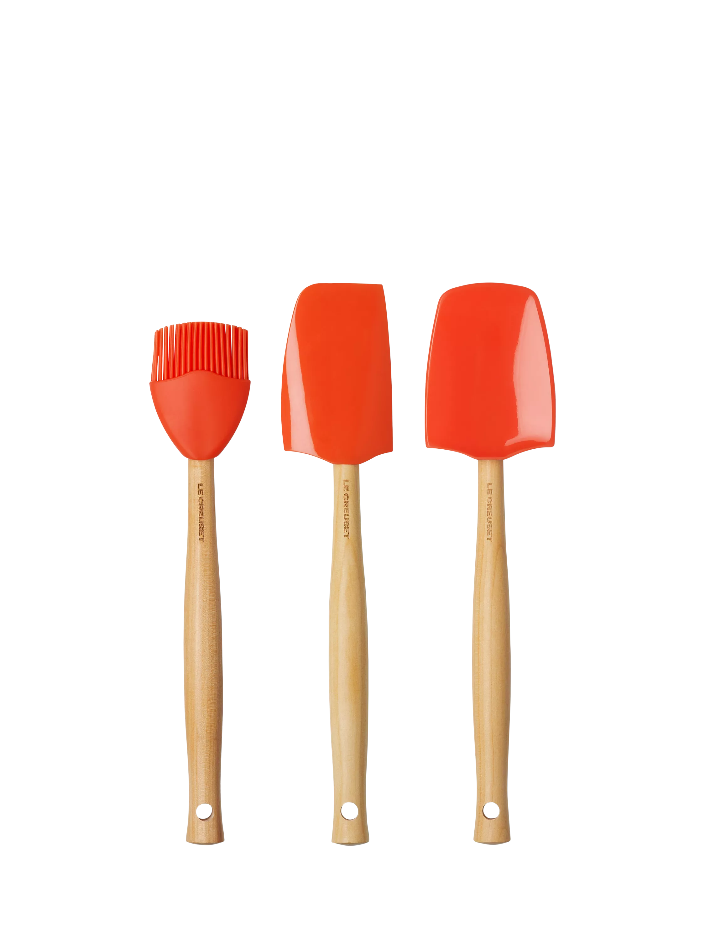 Le Creuset silicone utensil tools set of 3 in orange volcanic, UK version