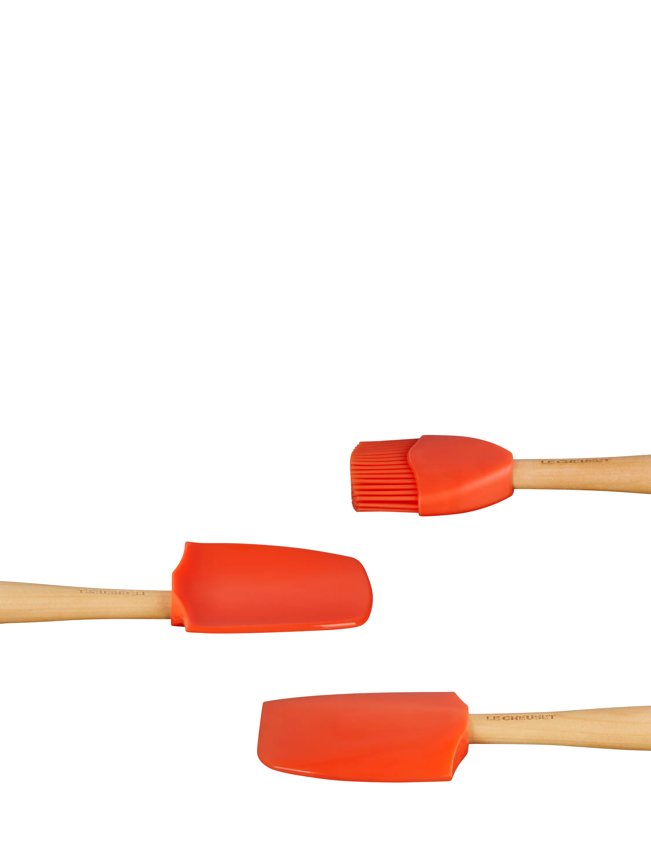 Le Creuset silicone utensil tools set of 3 in orange volcanic, UK version