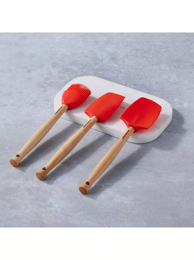 Le Creuset silicone utensil tools set of 3 in orange volcanic, UK version