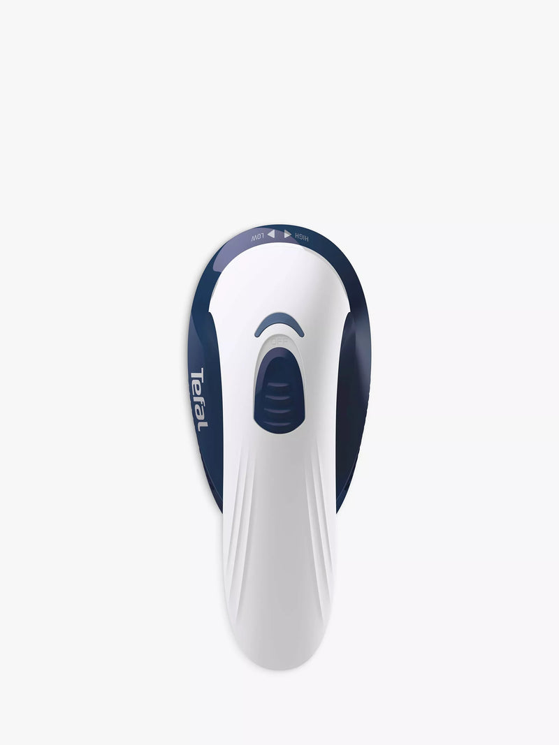 Tefal fabric shaver with adjustable head in blue and white, UK version