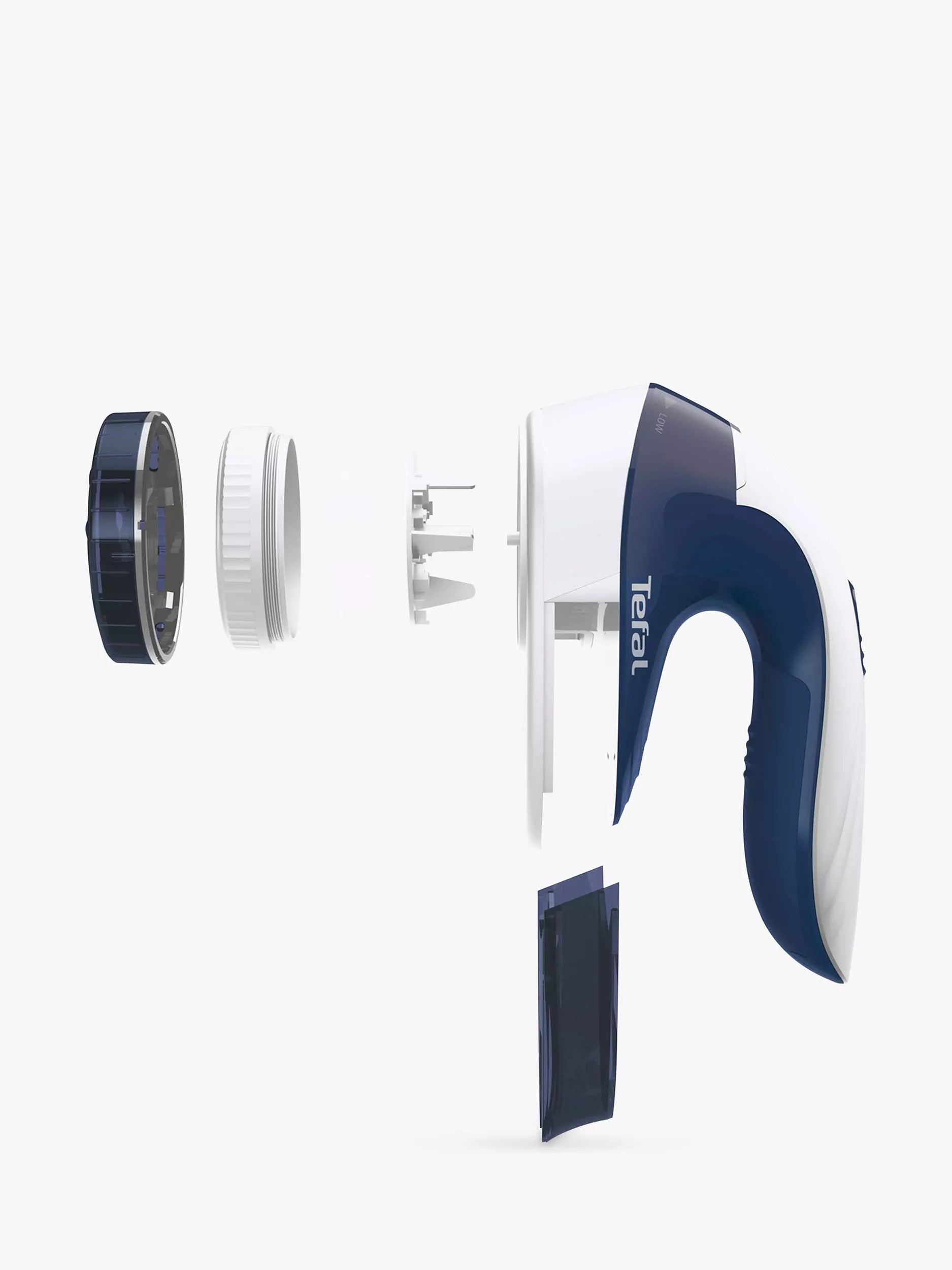 Tefal fabric shaver with adjustable head in blue and white, UK version
