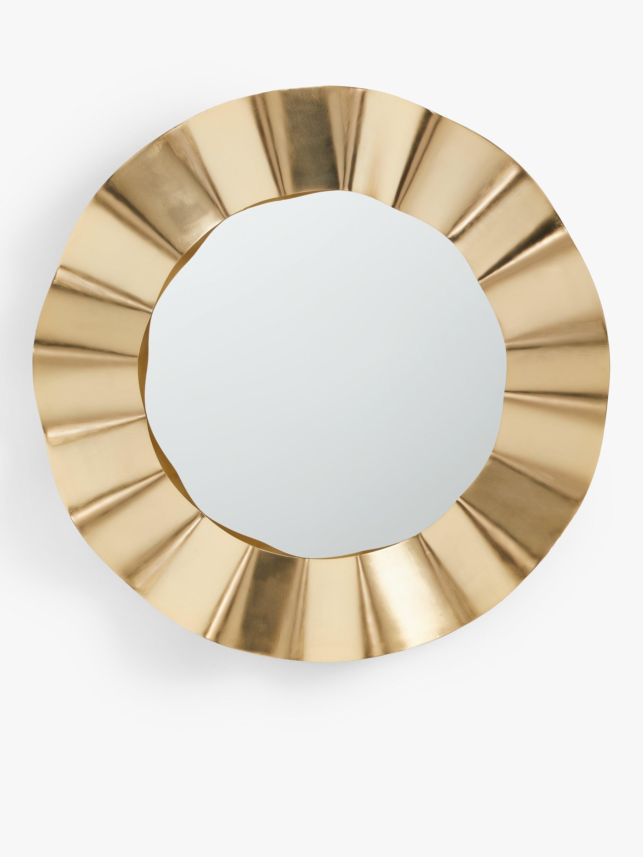 Fluted Round Metal Wall Mirror 78.5cm Gold