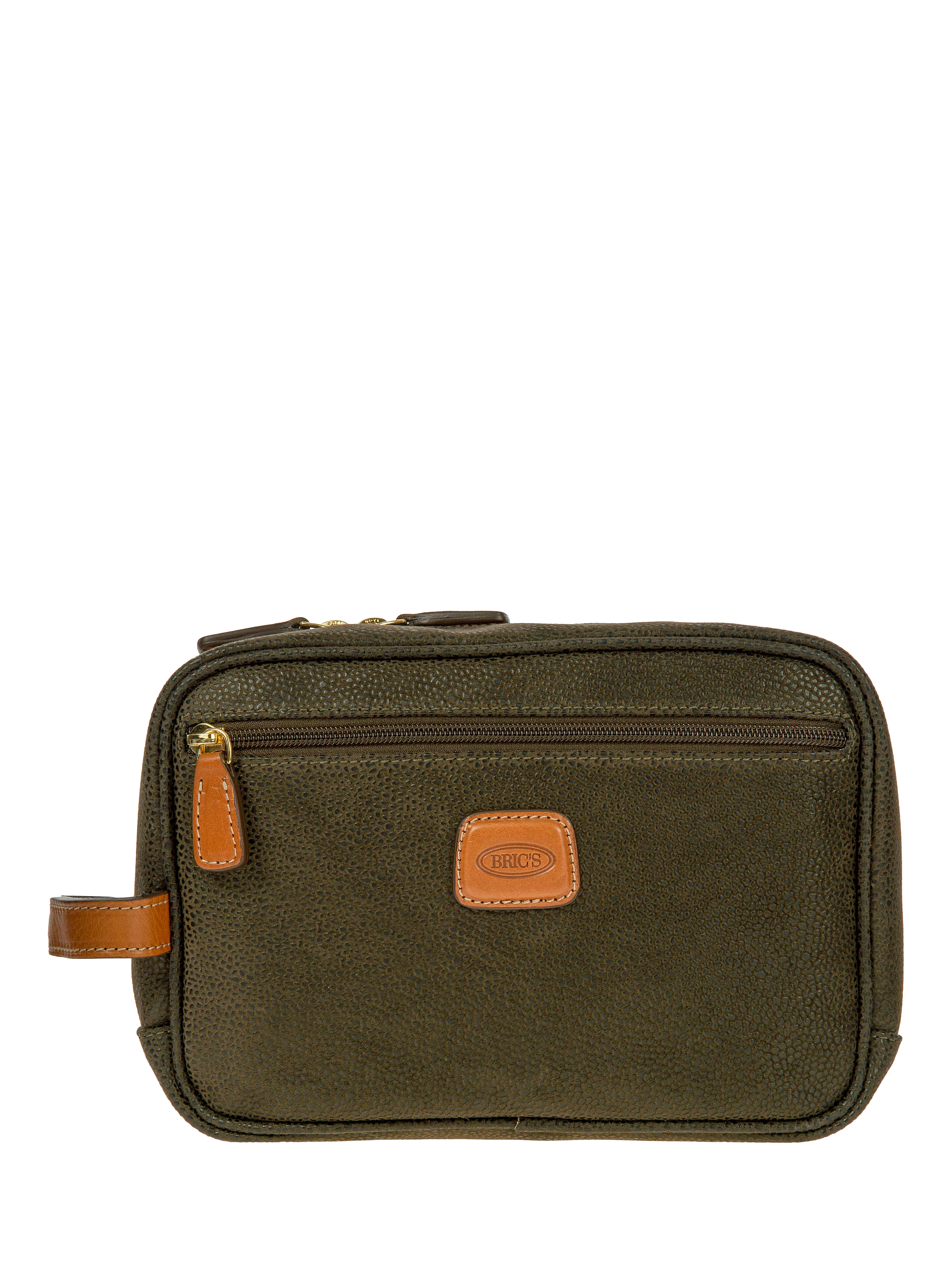 Bric's Life wash bag with suede effect synthetic material and leather finishes - British product