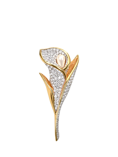 John Lewis Eclectica Pre-Loved Swarovski Crystal Pearl & Enamel Lily Brooch- Buy online at McGrocer