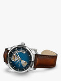 Hamilton men's automatic open heart watch with leather strap in brown and blue, UK version