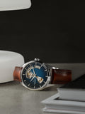 Hamilton men's automatic open heart watch with leather strap in brown and blue, UK version