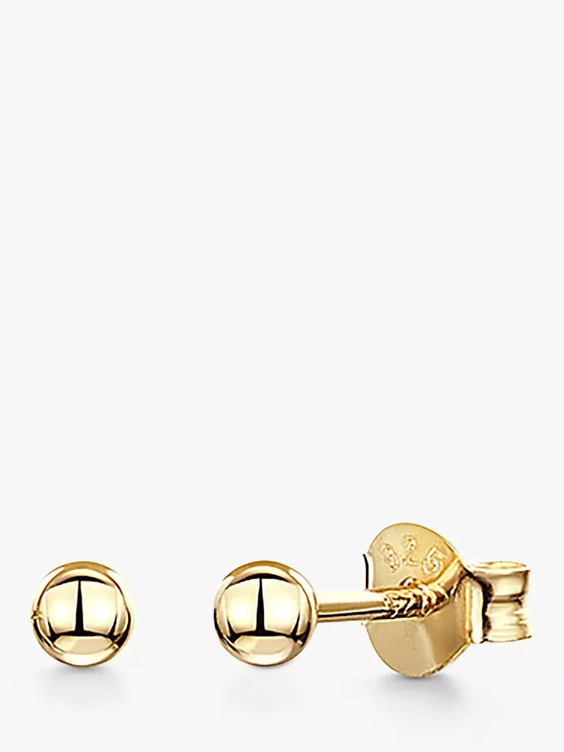 Jools by Jenny Brown Gold Plated Ball Stud Earrings, Yellow Gold, 3mm