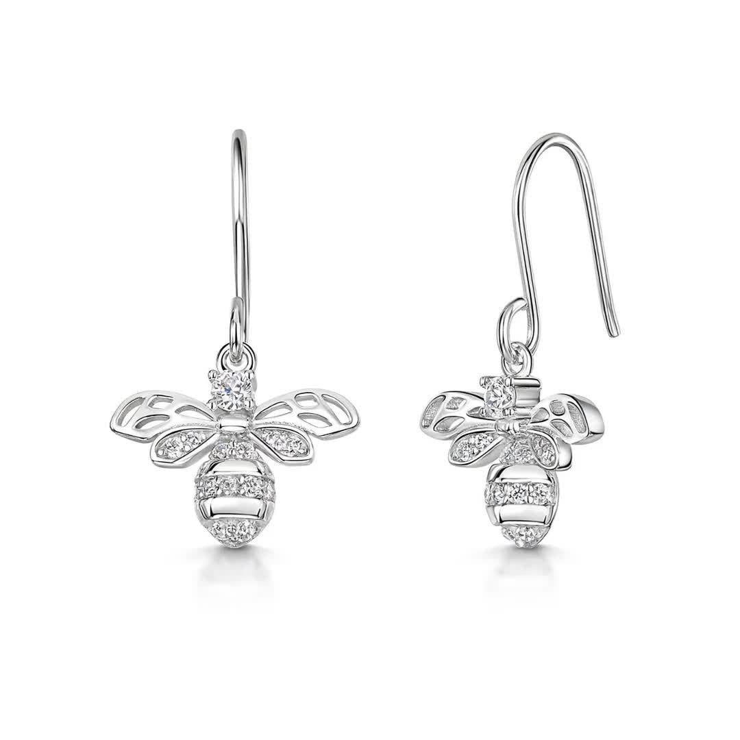 Jools by Jenny Brown bee cubic zirconia drop earrings (British brand)