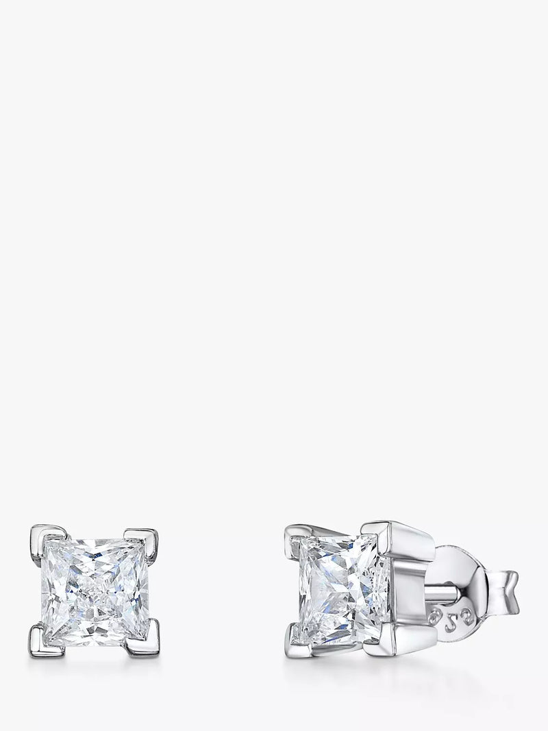 Jools cubic zirconia stud earrings 0.5cm silver clear, UK version
