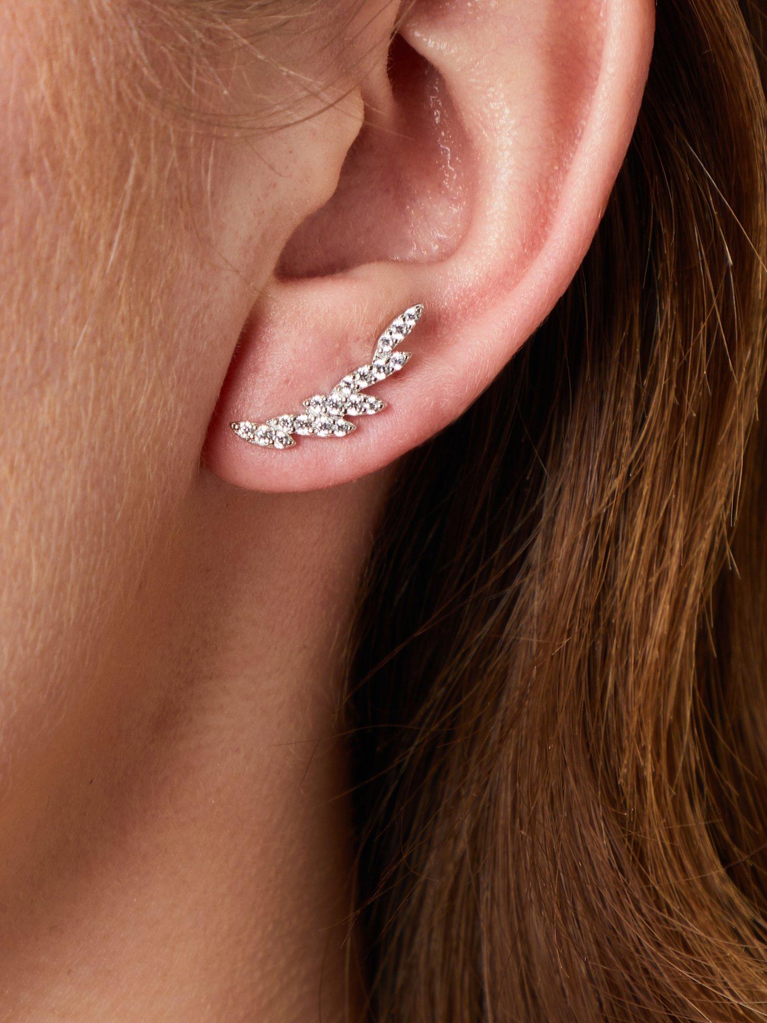Jools by Jenny Brown cubic zirconia climber stud earrings silver, imported from the UK