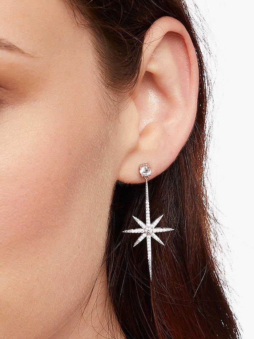 Jools cubic zirconia north star long drop earrings silver H4.6cm imported from the UK
