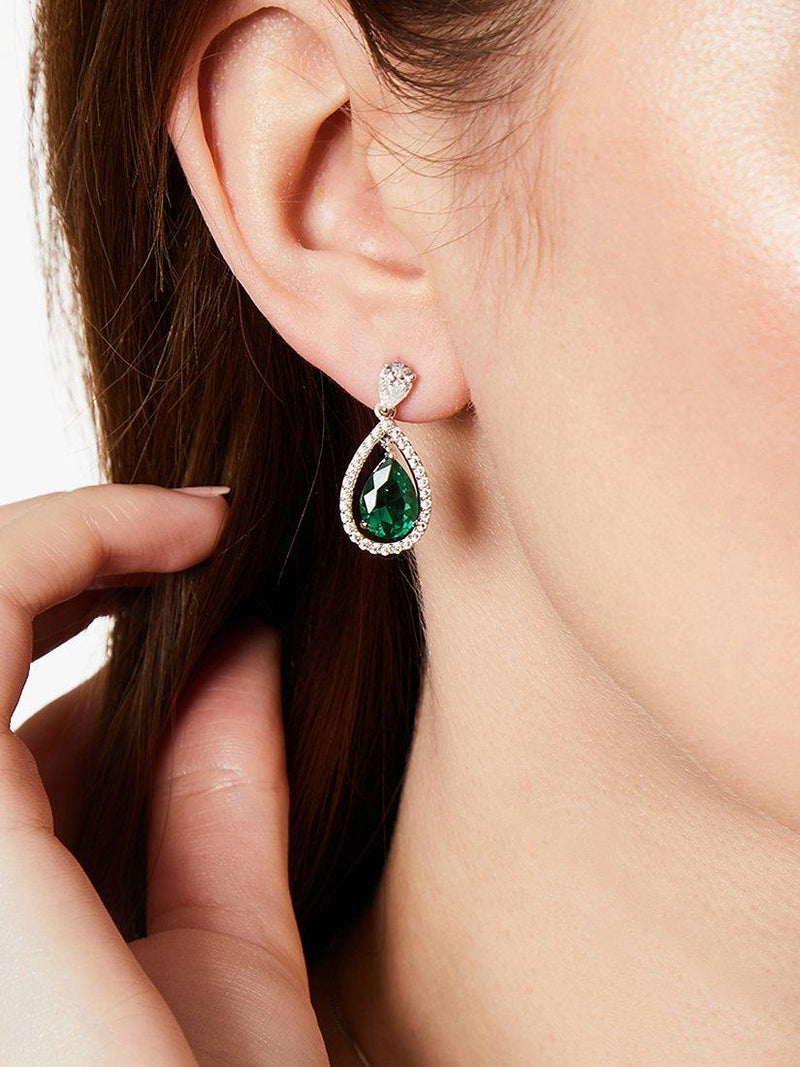 Jools teardrop cubic zirconia silver green drop earrings, imported from the UK
