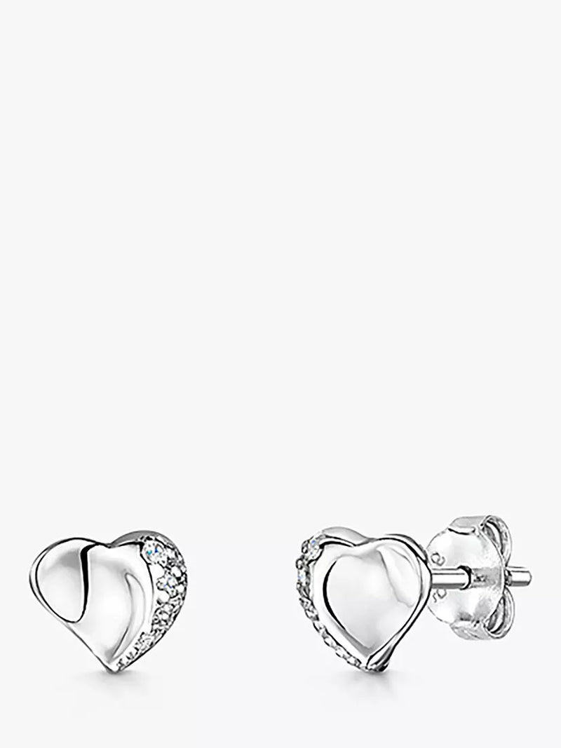 Jools by Jenny Brown heart stud earrings silver cubic zirconia, UK version