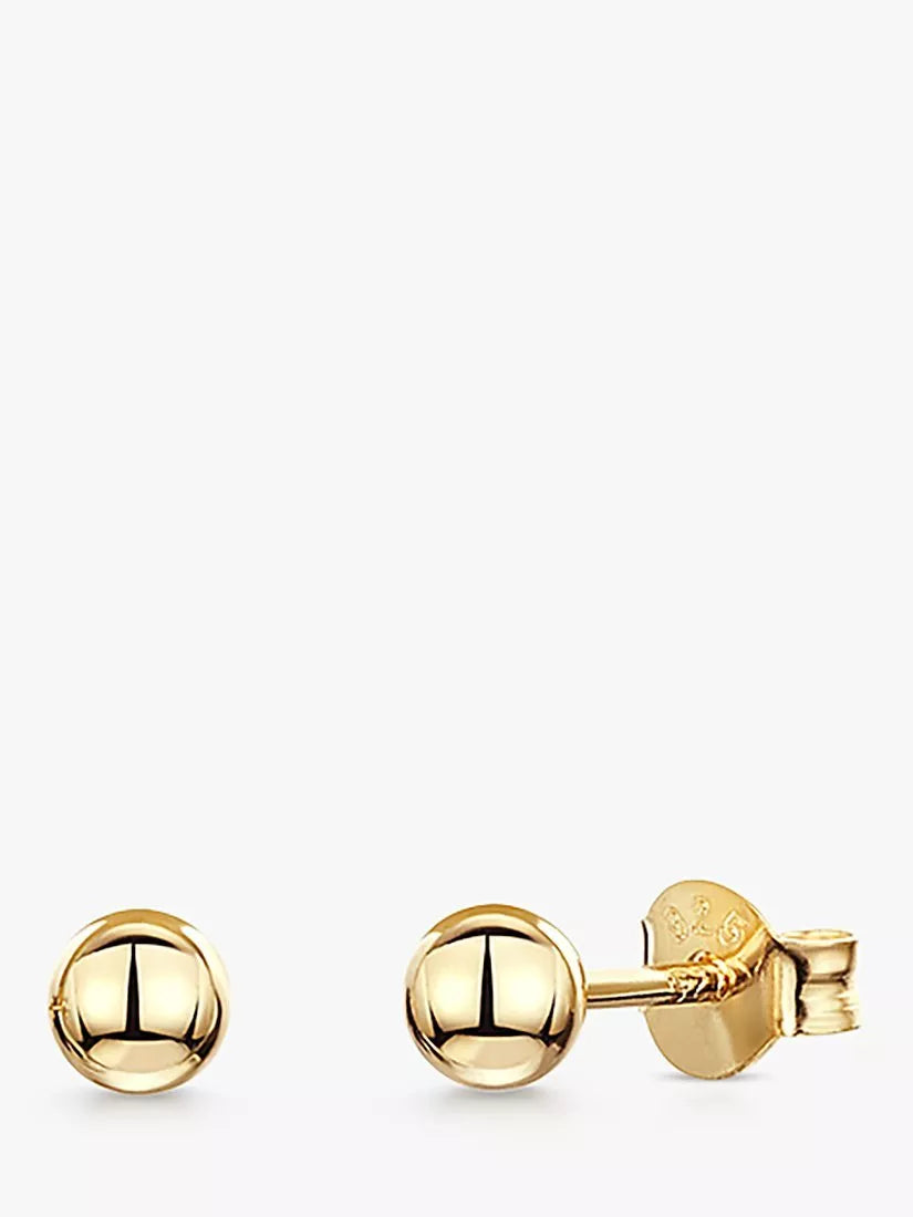 Jools by Jenny Brown Gold Plated Ball Stud Earrings, Yellow Gold, 4mm