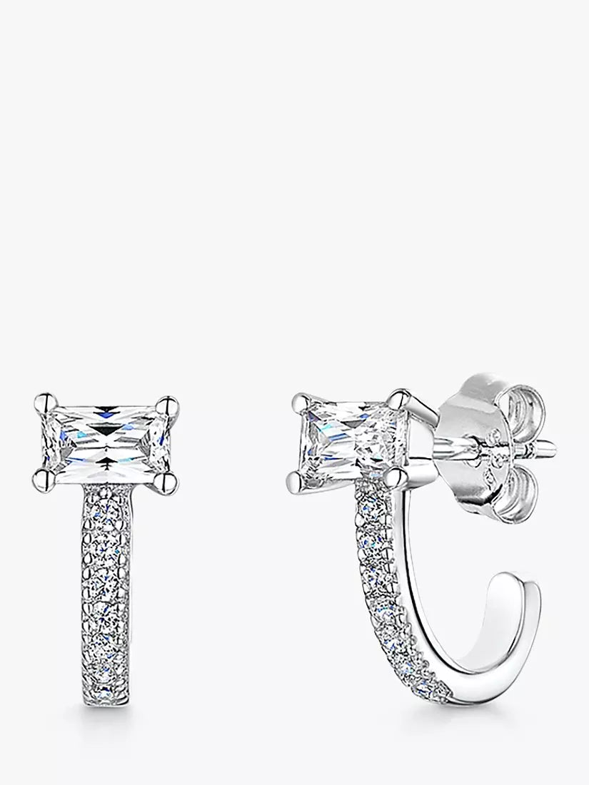 Jools by Jenny Brown princess cut huggie hoop earrings silver, UK version