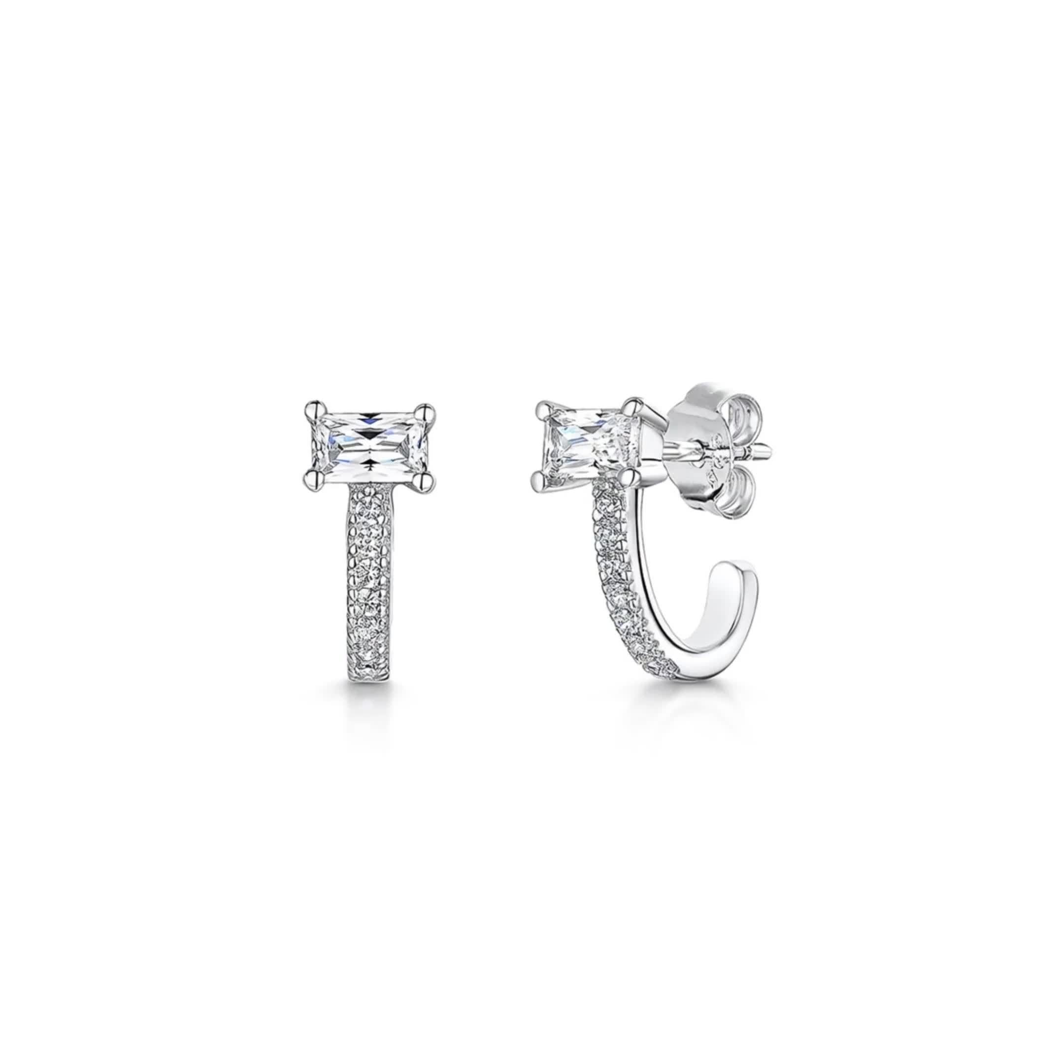Jools by Jenny Brown princess cut huggie hoop earrings silver, UK version