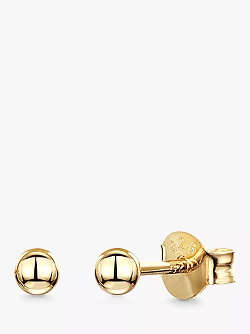 Jools by Jenny Brown Gold Plated Ball Stud Earrings, Yellow Gold, 2mm
