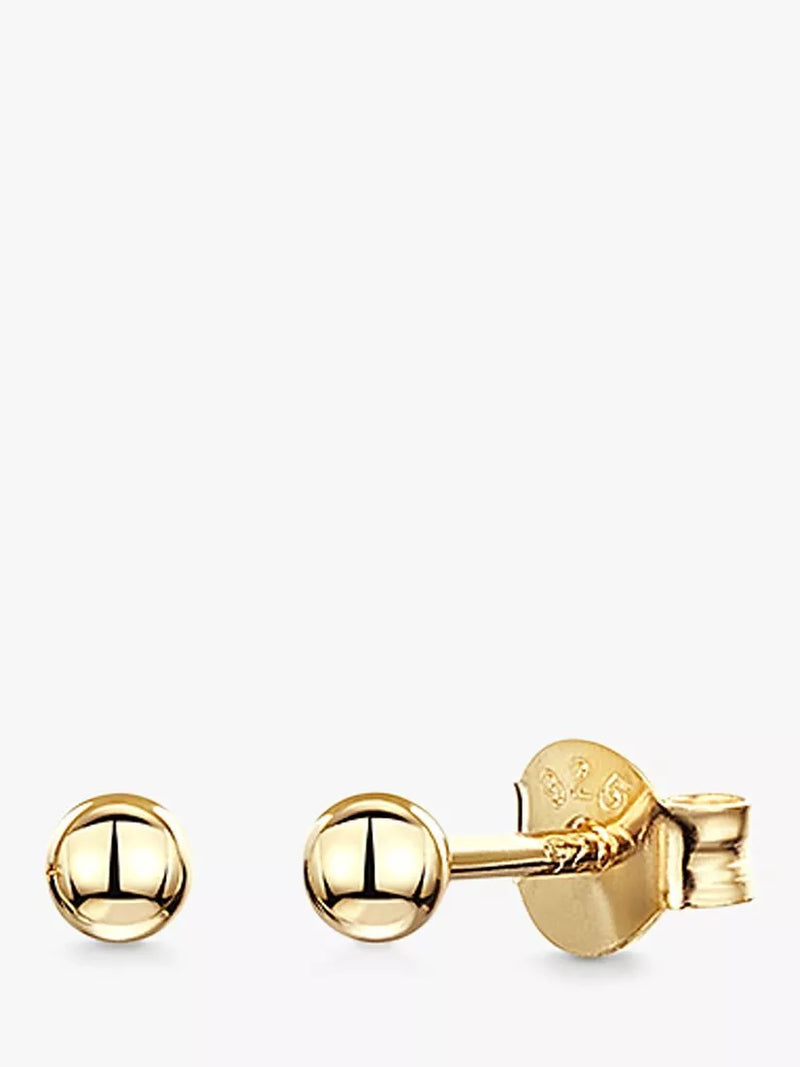Jools by Jenny Brown Gold Plated Ball Stud Earrings, Yellow Gold, 2mm