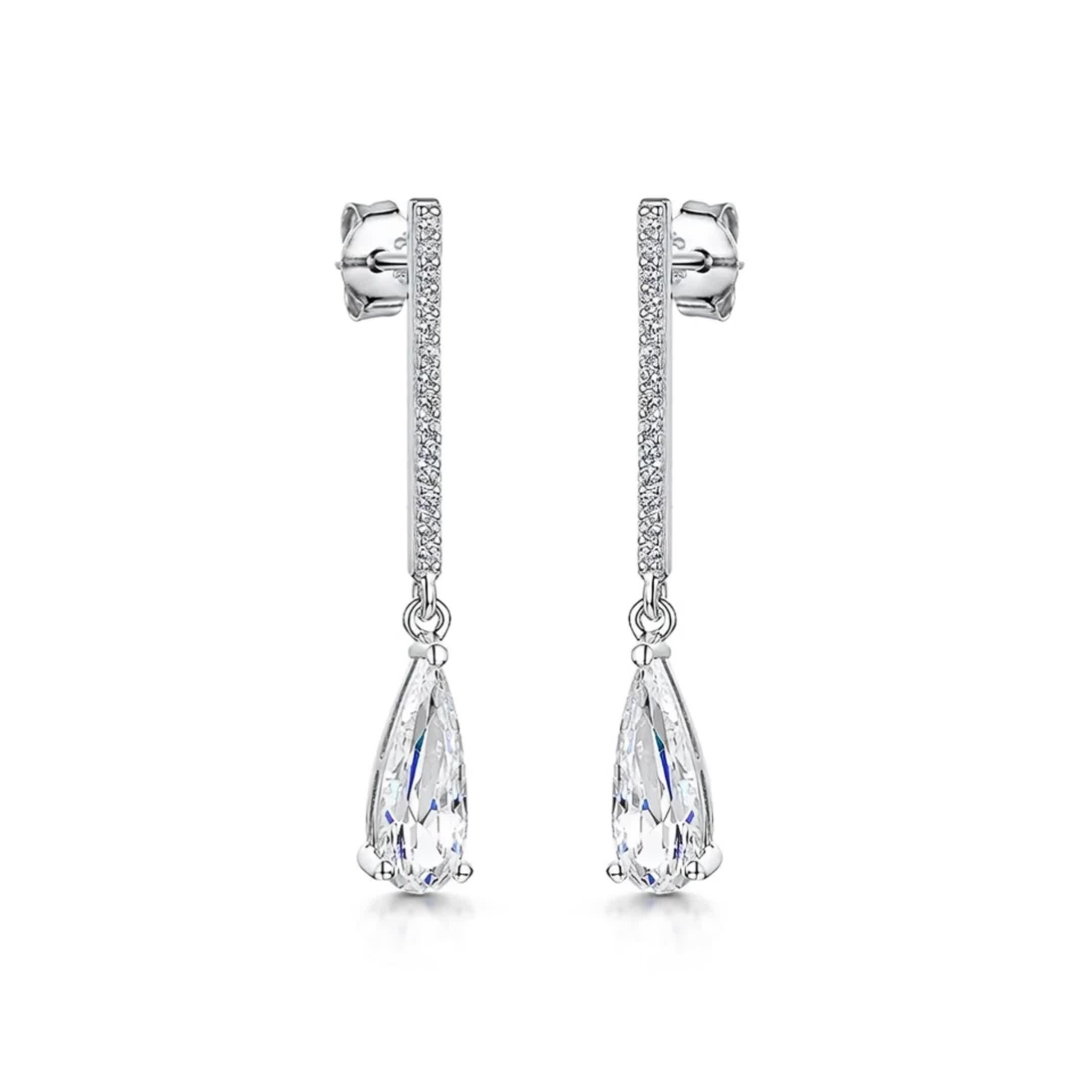 Jools by Jenny Brown pear cubic zirconia drop earrings in silver - British product