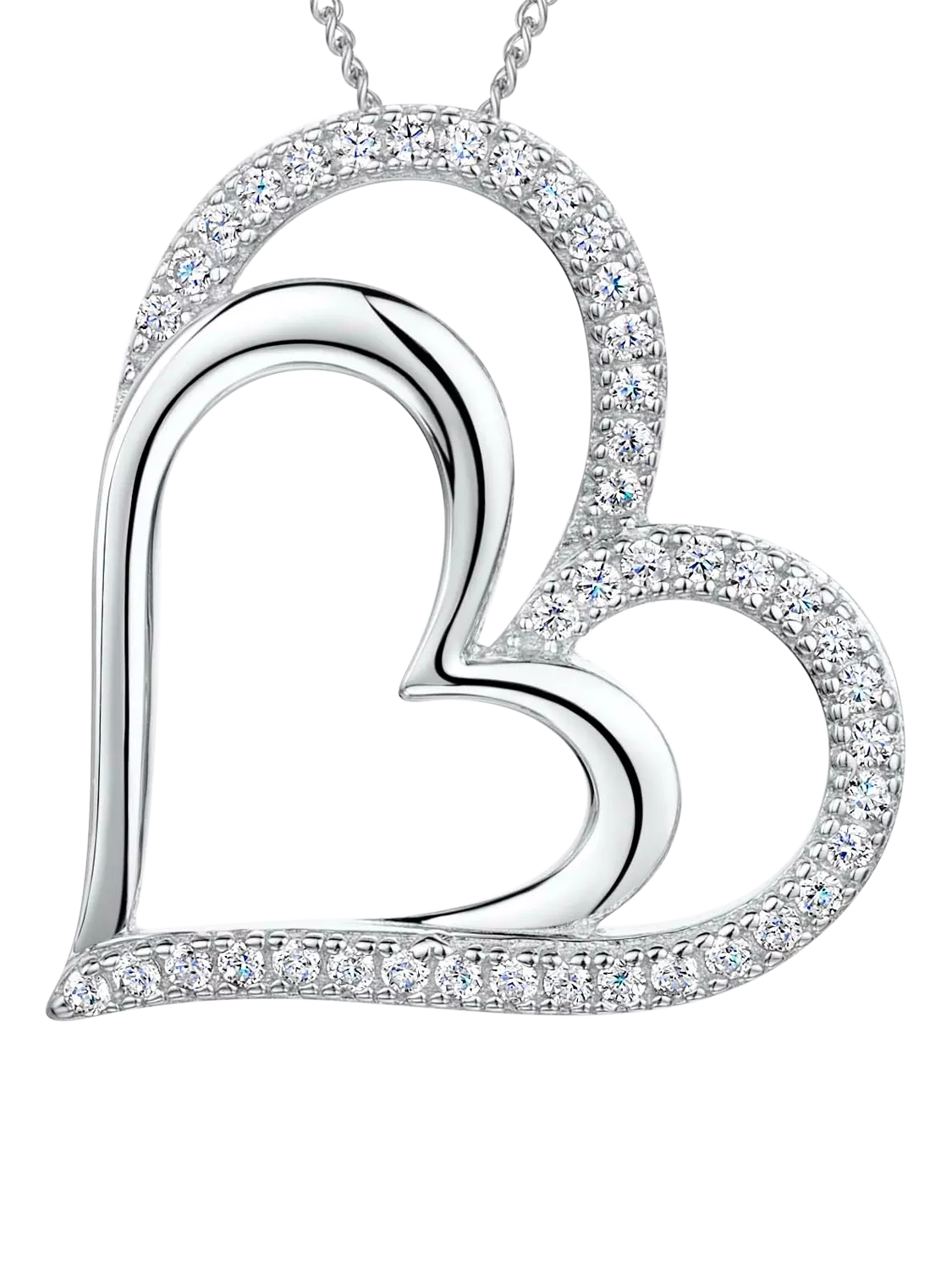 Jools by Jenny Brown double heart pendant necklace silver 41-45cm (British brand)