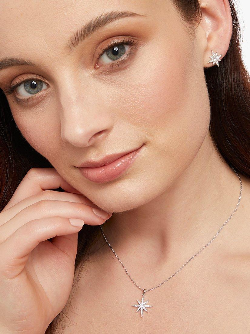 Jools North Star pendant necklace in rhodium plated silver - British product