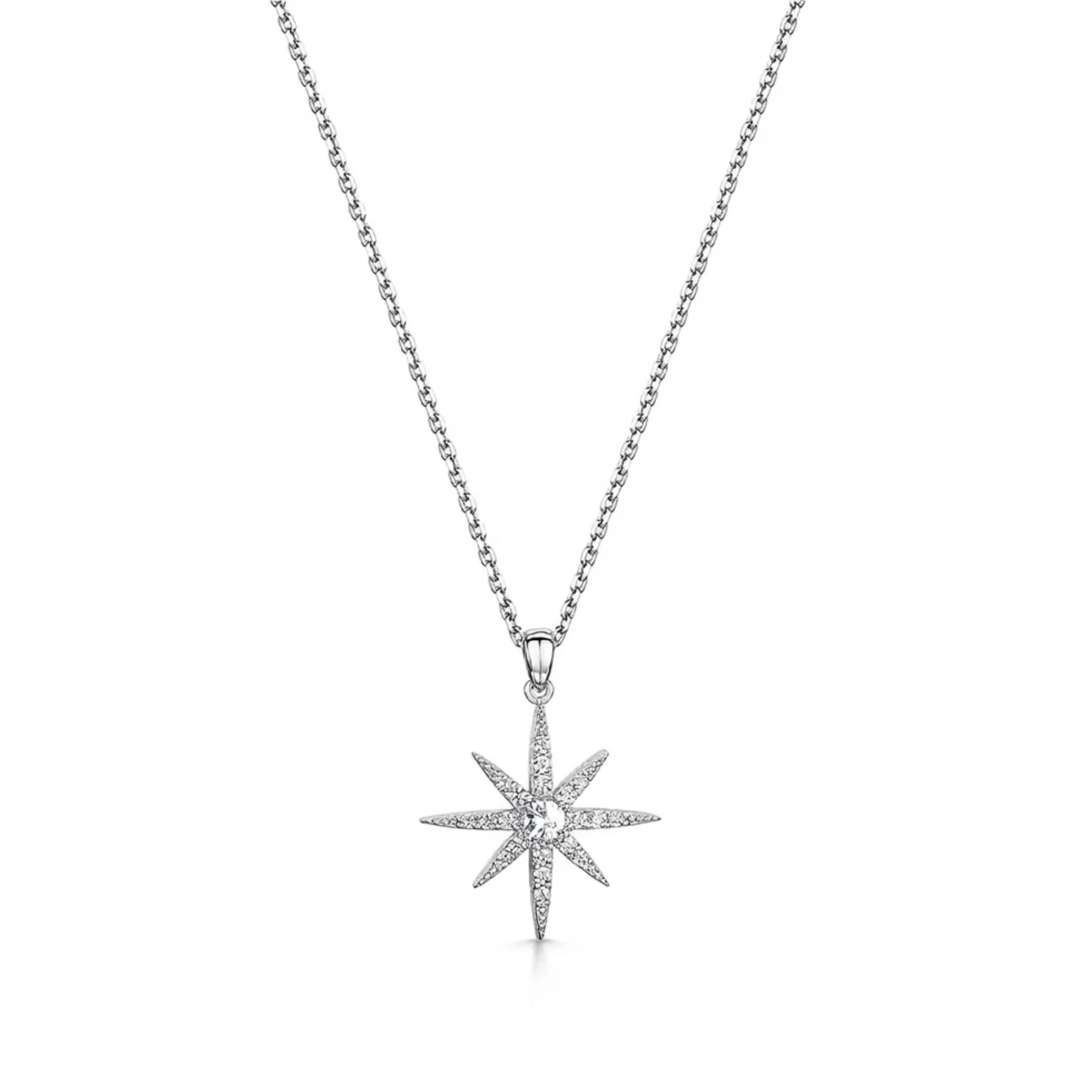 Jools North Star pendant necklace in rhodium plated silver - British product